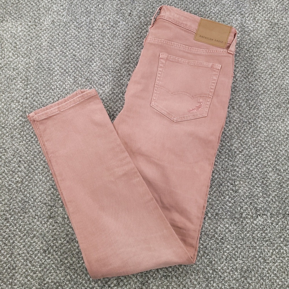 American Eagle Next Level Flex Distressed Skinny Jeans Rose Pink 34x32 NEW